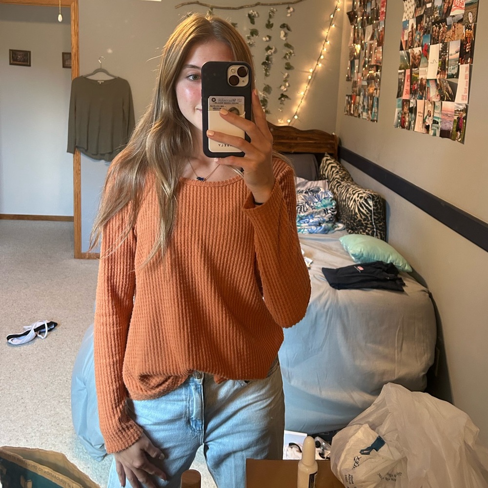 Burnt orange waffle knit long sleeve
